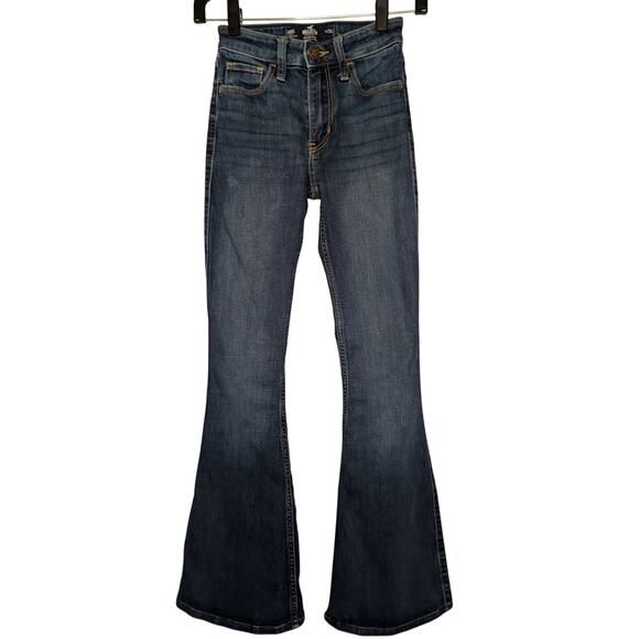 Hollister Junior Jeans, Dark Wash Soft Stretch High Rise Flare Jeans, Sz 000/23S - Picture 1 of 8